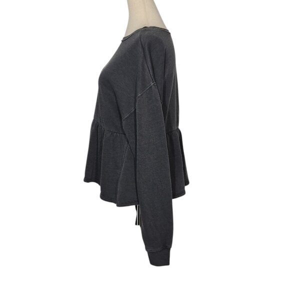BP Peplum Crewneck Sweatshirt - Soft Black Casual Long Sleeve Top Size S NWOT - Picture 3 of 8